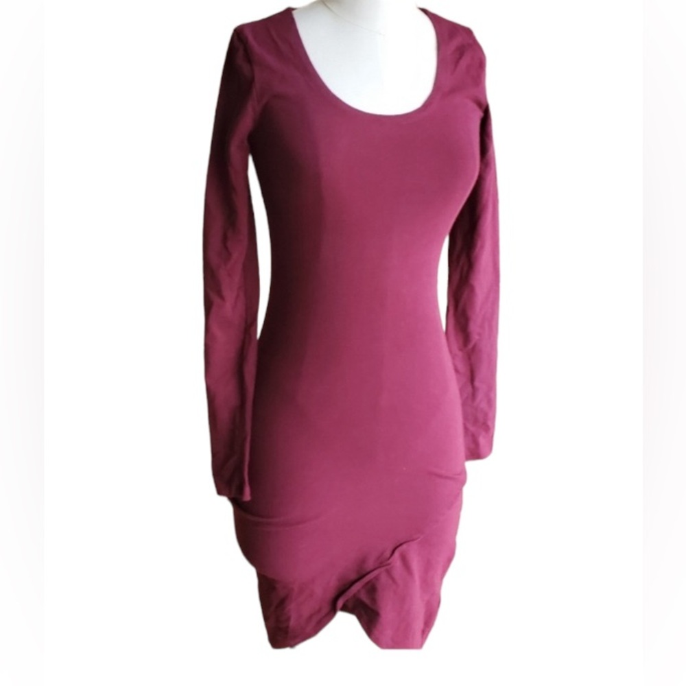POPULAR BASICS Burgundy Long Sleeve Bodycon Dress